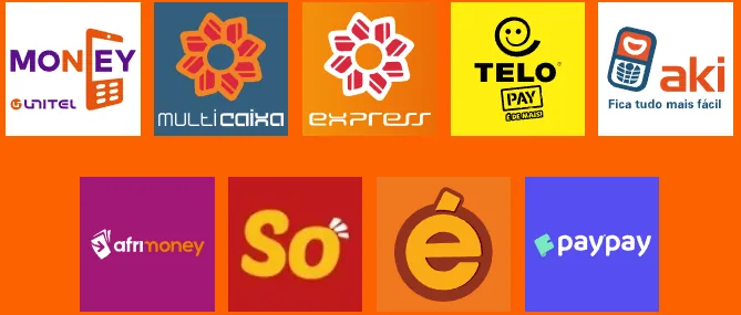 Unitel Money, Multicaixa Express, TeloPay, Aki, Afrimoney, PayPay